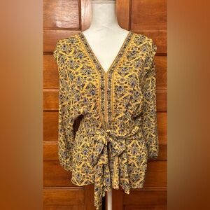 Max Studio Yellow and Blue Floral Blouse